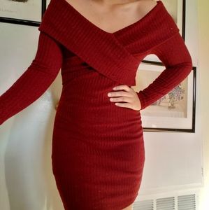 Charlotte Russe Off Shoulder Ribbed Sweater Dress